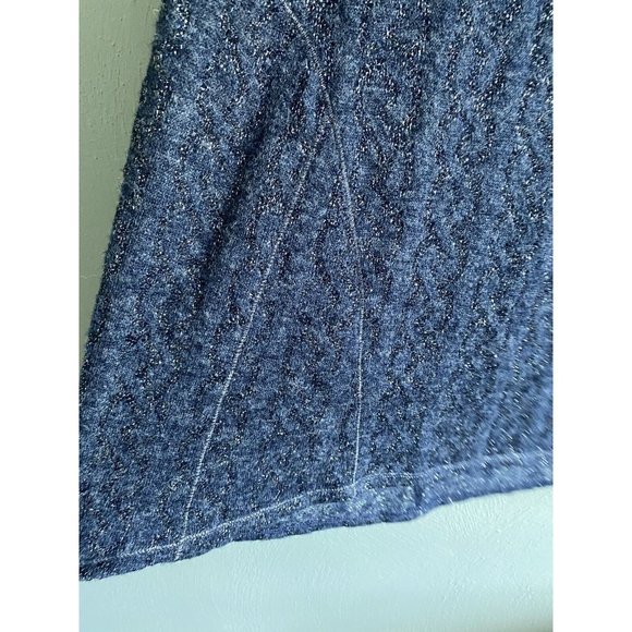 Knox Rose XXL Women’s Blue Metallic Sheer Fuzzy Knit Sweater Top Long Sleeve - Picture 6 of 7